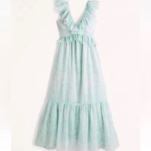 Mint Green &  white chiffon Ruffled Abercrombie & Fitch Maxi Dress